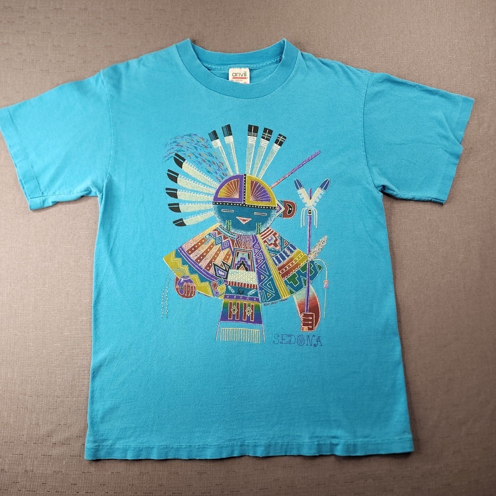 Vintage Anvil Sedona Arizona T Shirt Teal Blue Art Gecko Apparel Mens Medium